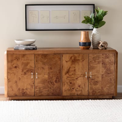 Valora Modern and Contemporary Natural Mappa Real Burl Wood 4-Door Sideboard Buffet