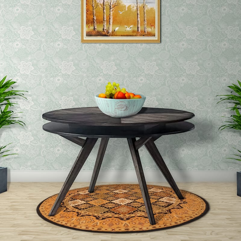 Round Wooden Dining Table with Storage Shelf, Dark Brown