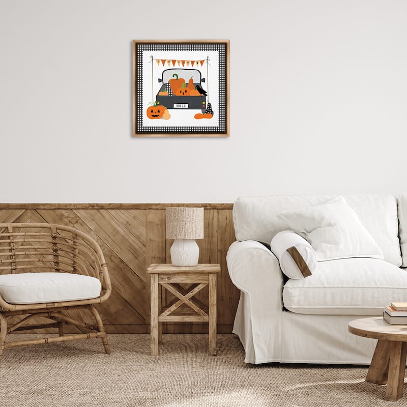 Stupell Pumpkin Truck with Gingham Border Framed Floater Canvas Wall Art Design By Sazerelli Designs