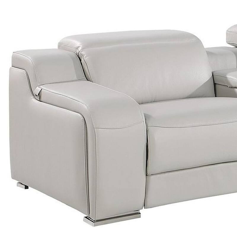 HomeRoots 169" Light Gray Italian Leather Reclining USB Sofa