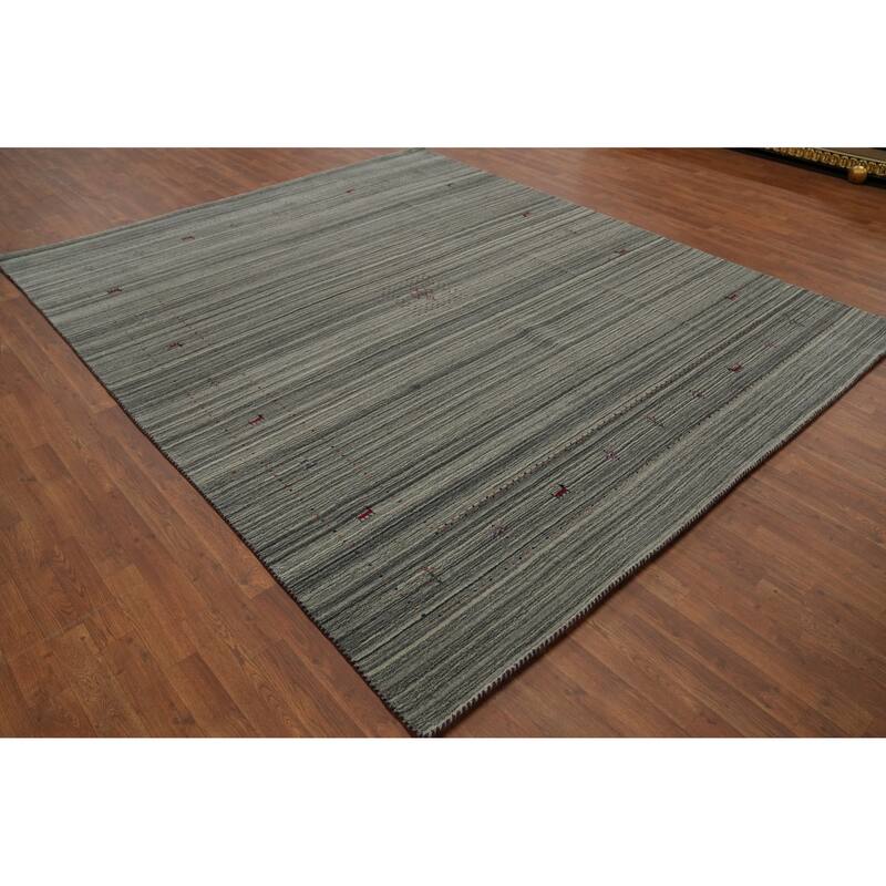 Hand Knotted Oriental 100% Wool Carpet Tribal Animal Pictorial Greys & Charcoal Gabbeh Area Rug - 9' 9'' X 8' 2''