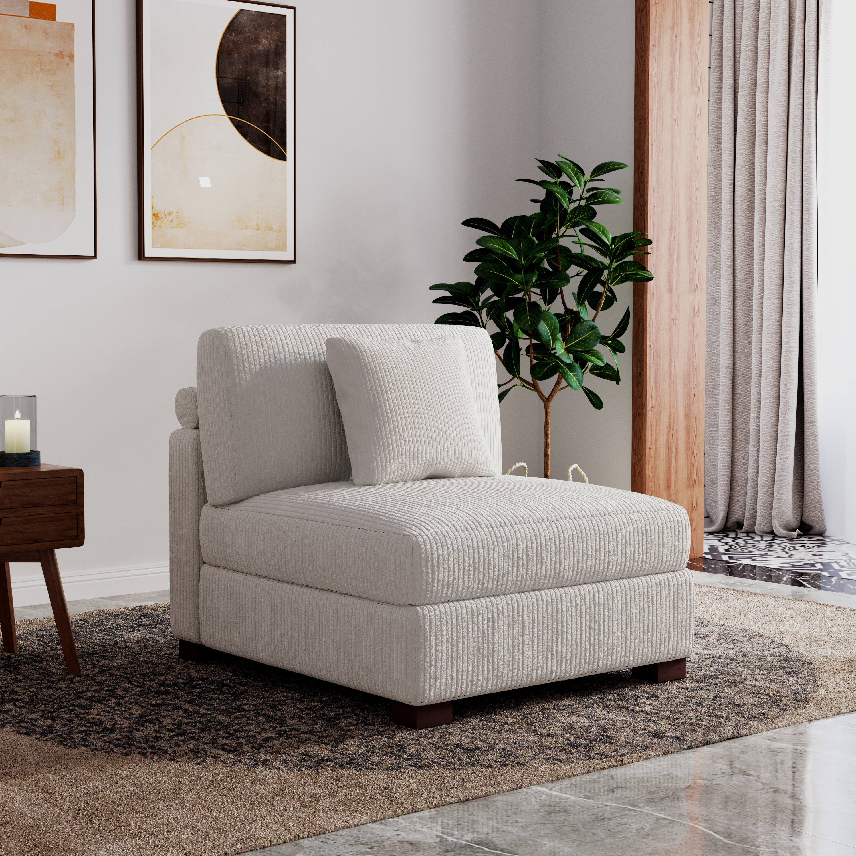 Upholstered Corduroy Modular Sectional Sofa with 2 throw pillows