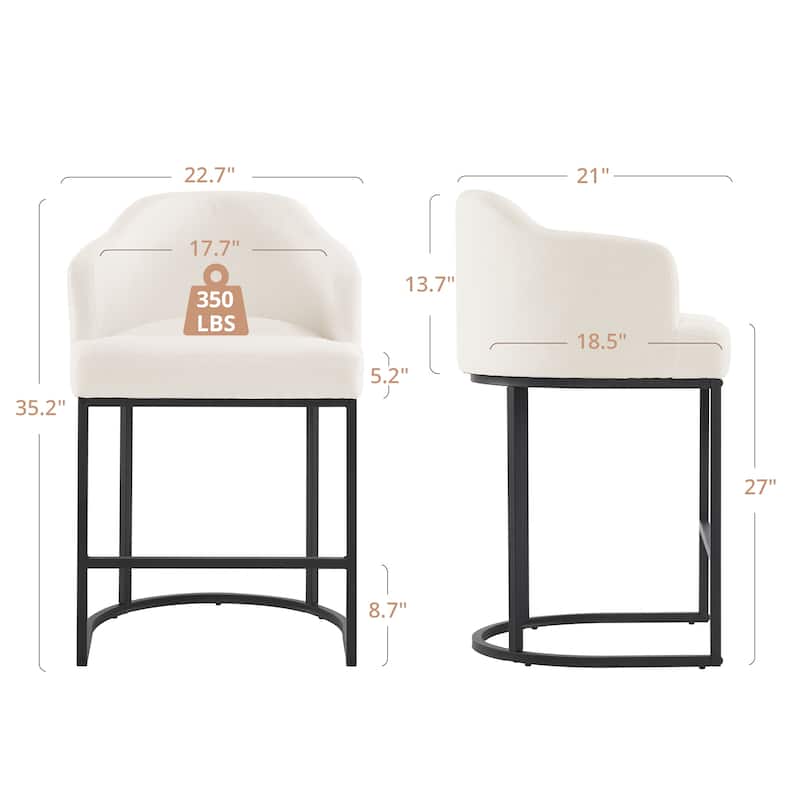 26.in Modern Set of 4 Barstool Fabric/Leather Upholstered Counter Height Stool with Metal Frame for Kitchen Island