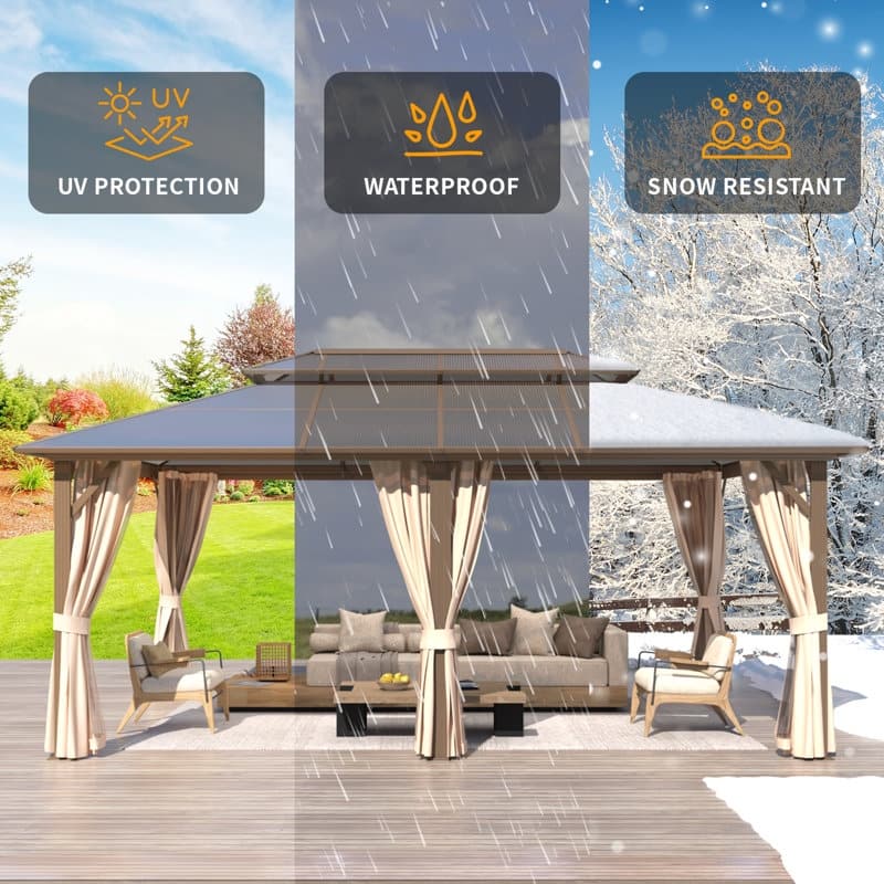 Outdoor Premium Wood Gazebo with Double Hardtop Roof | Durable & Elegant Outdoor Pergola for Backyard, Patio & Garden