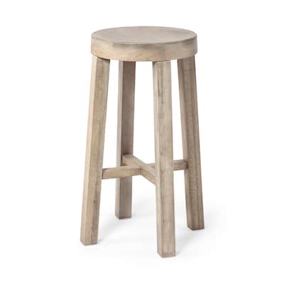 Mercana Brahma 30" Total Height White Washed Wood Seat & Base Stool