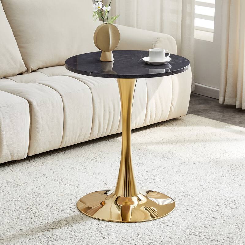 Round Dining Table, 23.6" Circle Tulip Table with Thickened Tabletop & Metal Pedestal
