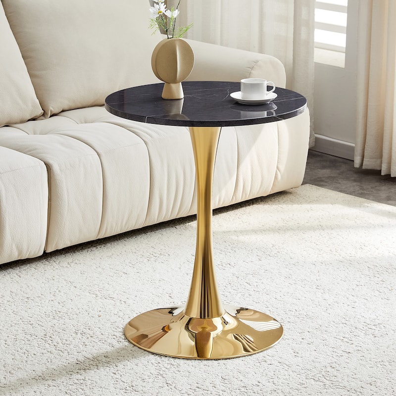 Round Tulip Dining Table, Kitchen Table with Thickened Tabletop, Bistro Table Circle Table Coffee Table - Gold,Grey
