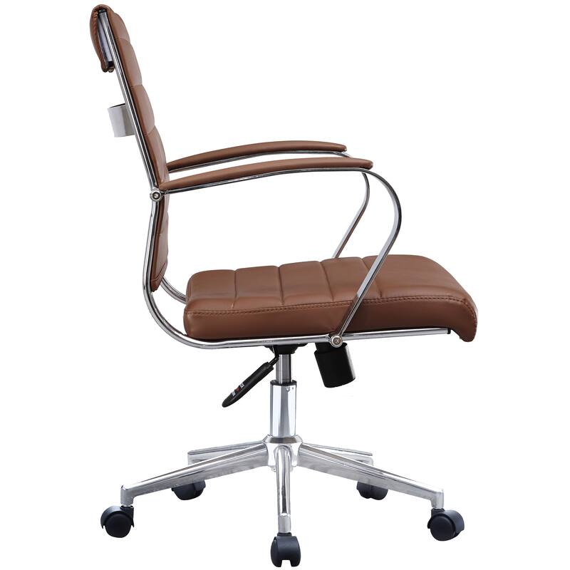 Modern Office Desk Chair Mid Back Ribbed PU Leather Armless Conference Task Chair with Padded Foam Seat, Tan