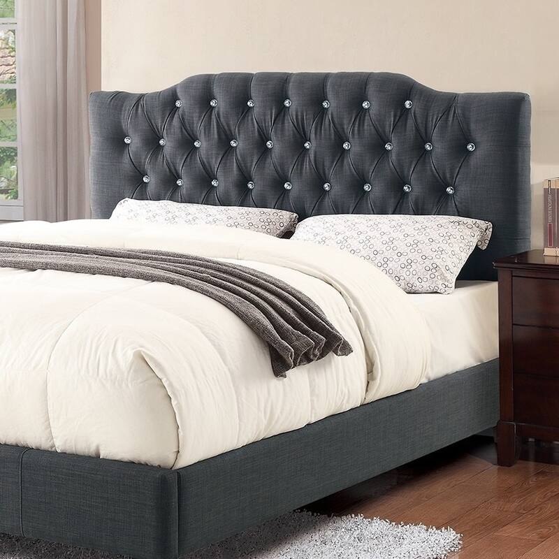 Queen Size Polyfiber Upholstered Panel Bed with Tufted Headboard and Modern Design