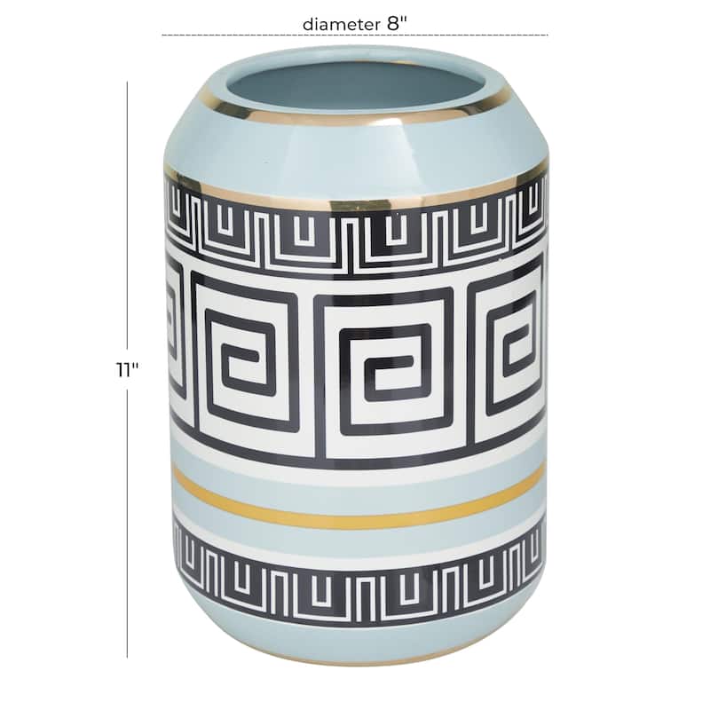 Ceramic Decorative Vase with Greek Knot Pattern - Teal - Roche River Decor