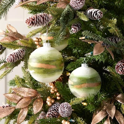 Beaded Glass Christmas Ball Ornaments - 4" (101.5mm) - Green and Gold - 6ct