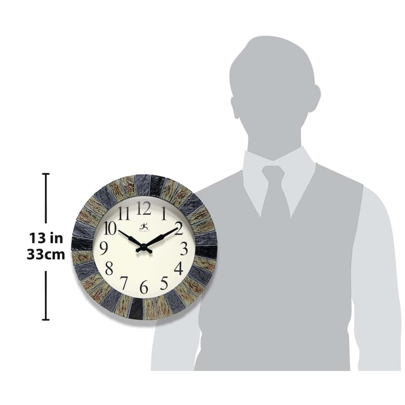 Faux 13 inch Indoor/Outdoor Wall Clock with Thermometer - 13 x 2 x 13
