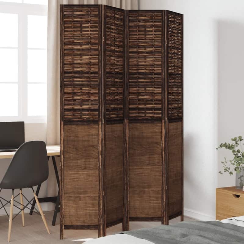 vidaXL Room Divider Privacy Screen Living Room Dark Brown Solid Wood Paulownia - 15.7" x 86.6" - Dark brown 4 panels