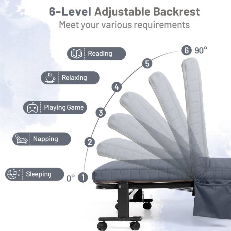 Adjustable Folding Guest Bed Frame with Mattress and Wheels