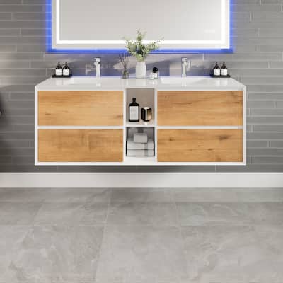 Eviva Vienna 60" WH Oak DS Bath Vanity with Integrated Acrylic Sinks