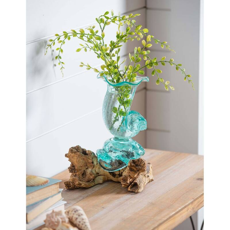 10 in. Glass Shell Vase Planter On Driftwood