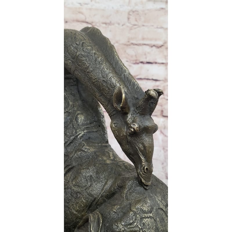African Graceful Giraffe Sitting Bronze Sculpture Figurine Signed Marble Base
