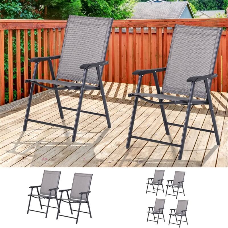 Grey-Black Steel Folding Chairs Set of 2 with Mesh, Armrests and Portable - 22.75" L x 25.25" W x 37" H