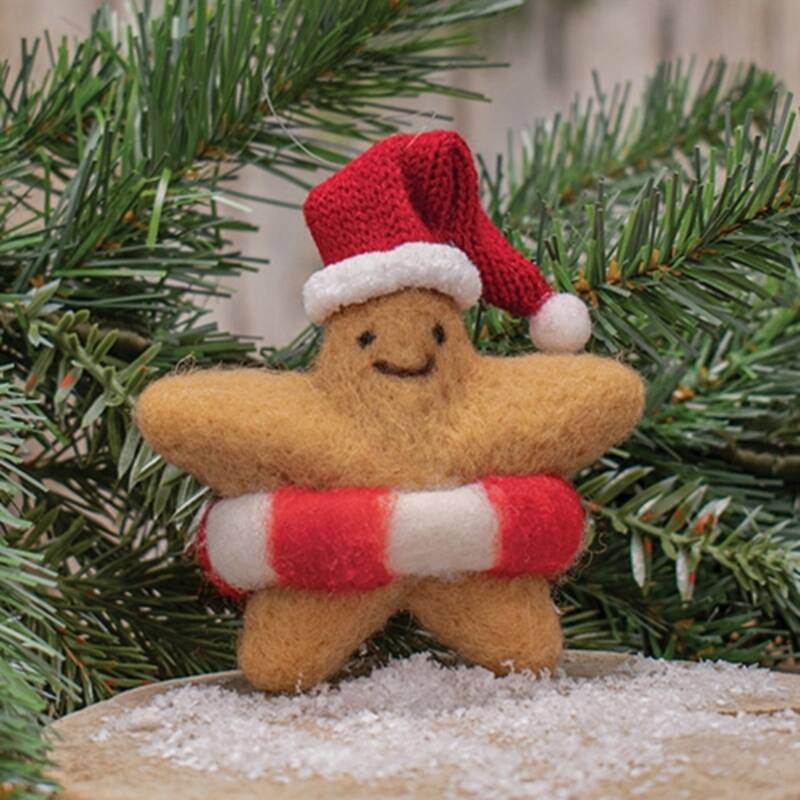 Felt Starfish Ornament with Santa Hat Coastal Christmas Decor - 4.50 in.