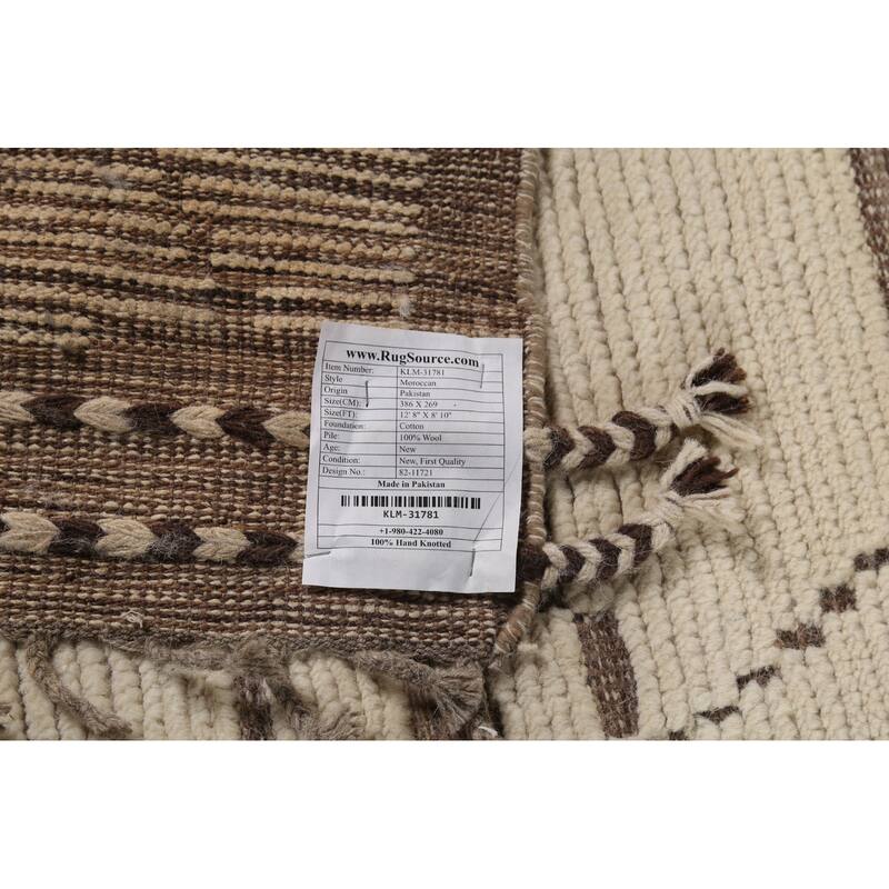 Ivory Moroccan Abstract Area Rug Handmade Wool Carpet - 8'10"x 12'8"