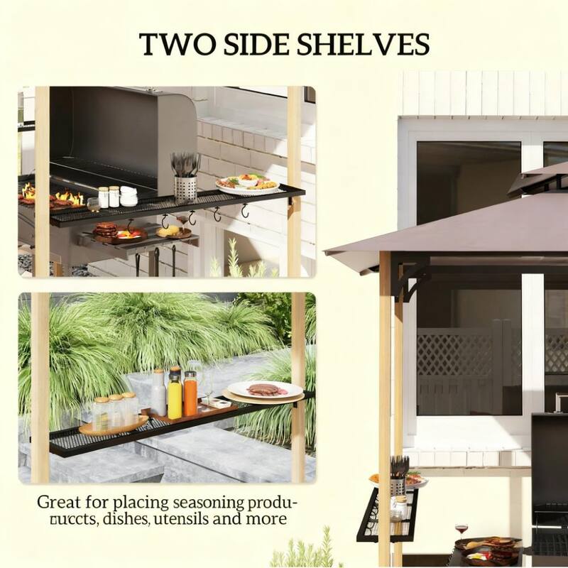 GDFStudio - Outdoor 8'x5' Double Tiered Grill Gazebo with Side Shelves & Hooks