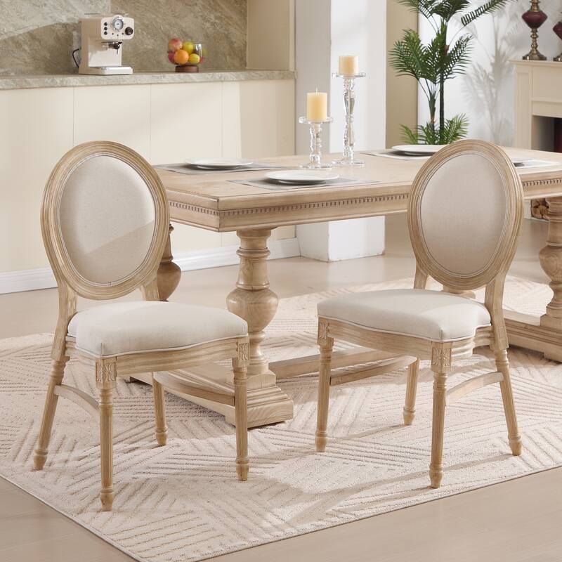 Fabric Dining Chairs Set of 2, Upholstered Kitchen Side Chairs, Accent Chair with Round Backrest & Solid Wood Legs