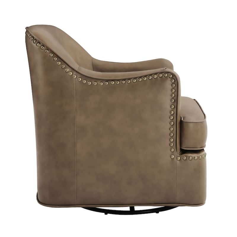 Set of 2 Genuine Leather Swivel Upholstered Accent Barrel Chair with Metal Base for Living Room