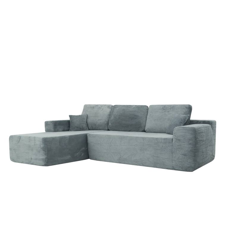 L-Shaped Modular Sectional Sofa with Chaise Lounge, Corduroy Upholstered Cloud Couch, Deep Seat Sofa with 2 Pillows
