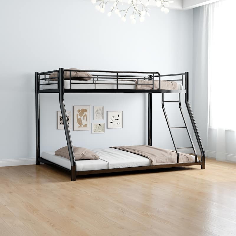 Twin over Full Size Metal Bunk Bed, Heavy-duty with Guardrail