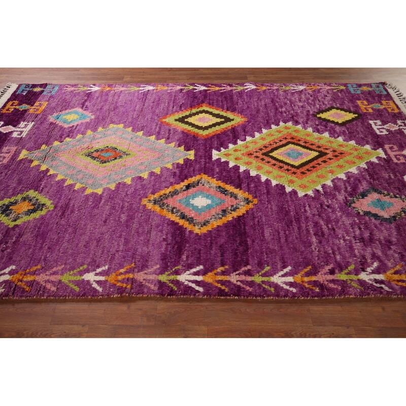 Purple Plush Moroccan Oriental Area Rug Handmade Wool Carpet - 6'1" x 9'5"