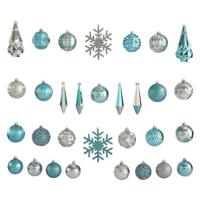 52ct Blue Shatterproof Assorted Finishes Christmas Tree Ornament 6" (150mm)