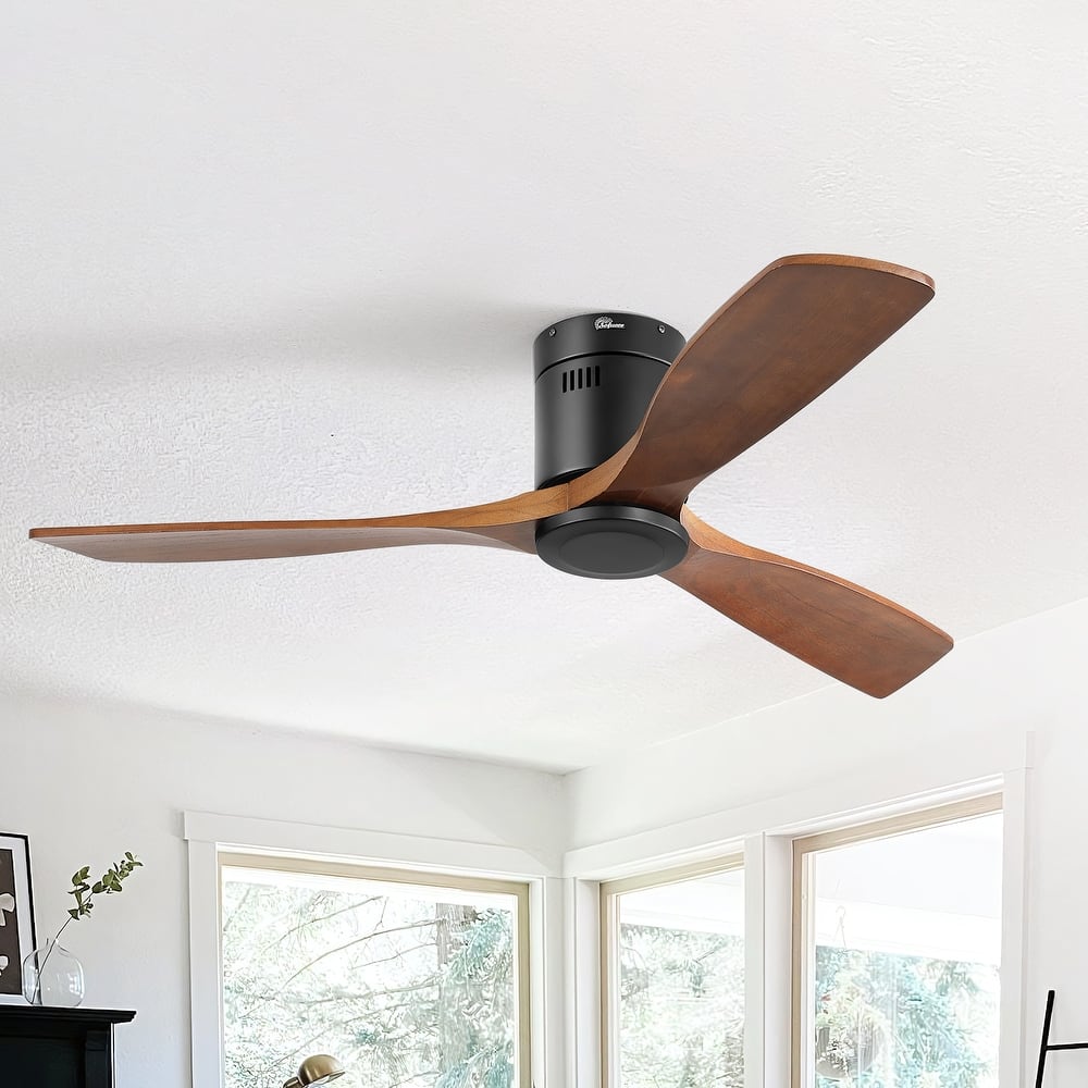 Sofucor 52 Inch Noiseless Flush Mount Ceiling Fan with Remote/Smart App Control,Dimmable Lights Optional,Reversible Motor
