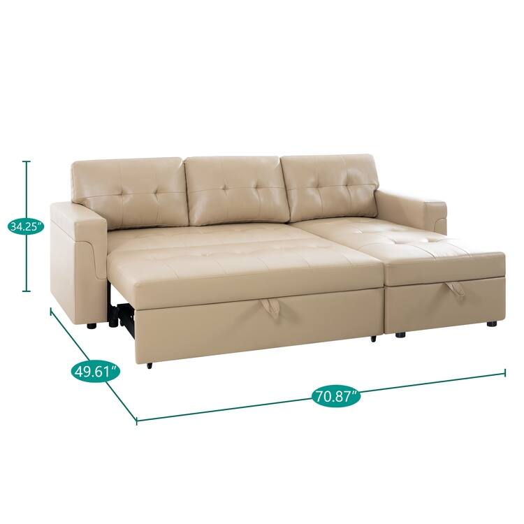 Perry Modern Reversible Sleeper Sectional Sofa with Storage Chaise, Pullout Sleeper Sofa Couch Bed for Living Room