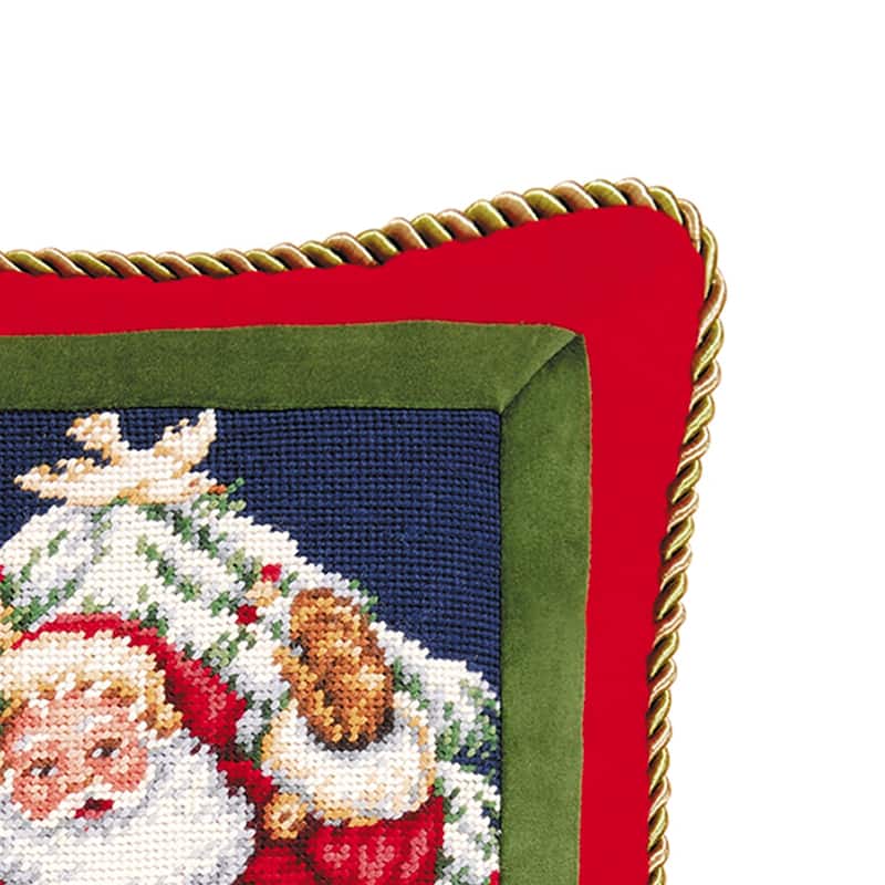 Christmas 14" x 14" Santa With Deer Needlepoint Pillow