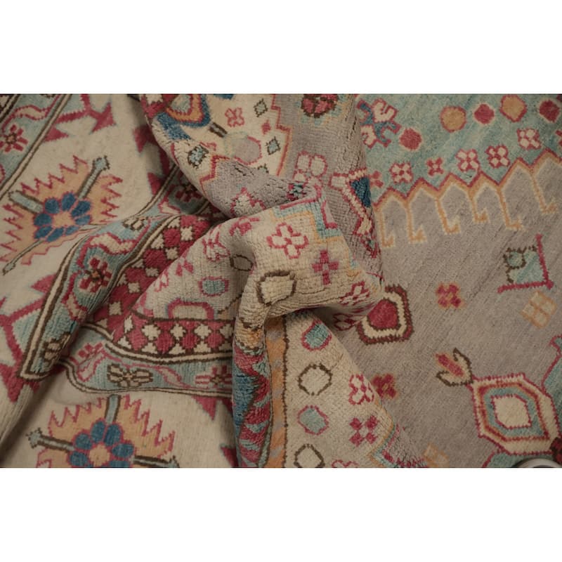 Hand Knotted Oriental 100% Wool Carpet Traditional Geometric Greys & Charcoal Kazak Area Rug - 11' 6'' X 8' 11''