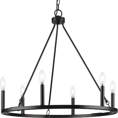 Gilliam Collection Six-Light Matte Black New Traditional Chandelier - 27.62 in x 27.62 in x 24.87 in