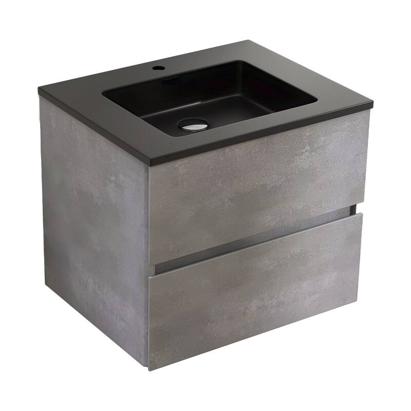 24 in./30 in./36 in. Wall-Mounted 2-drawer Bathroom Vanity Set in Cement Grey with Integrated Solid Surface Sink