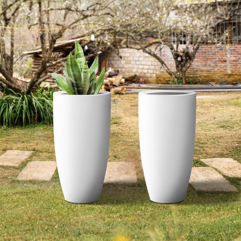 Kante 13.39 in. x 23.62 in. Round Charcoal Finish Lightweight Concrete and Fiberglass Indoor Outdoor (Set of 2)