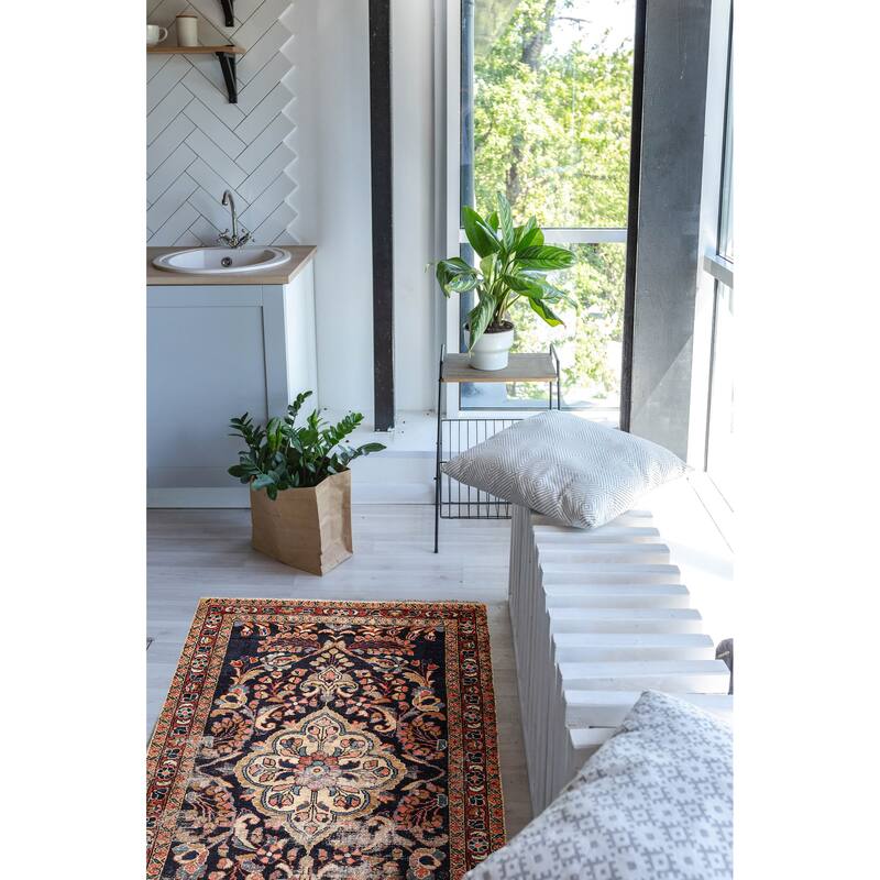 ECARPETGALLERY Hand-knotted Antalya Vintage Dark Navy Wool Rug - 3'11 x 7'10