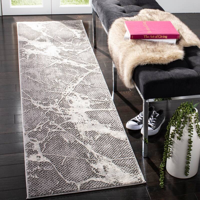 SAFAVIEH Lurex Rosita Modern Abstract Polyester Rug - 2' x 8' Runner - Grey/Ivory