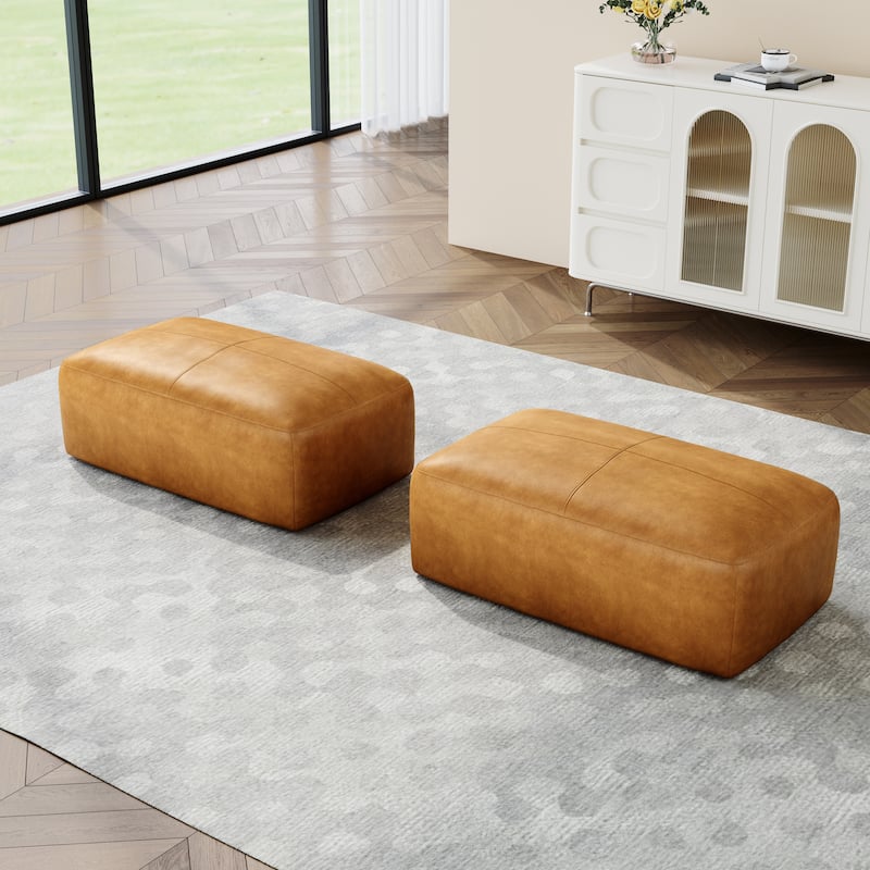 22"/ 35"/ 43" W Rectangular Modern Genuine Leather Ottoman Set of 2