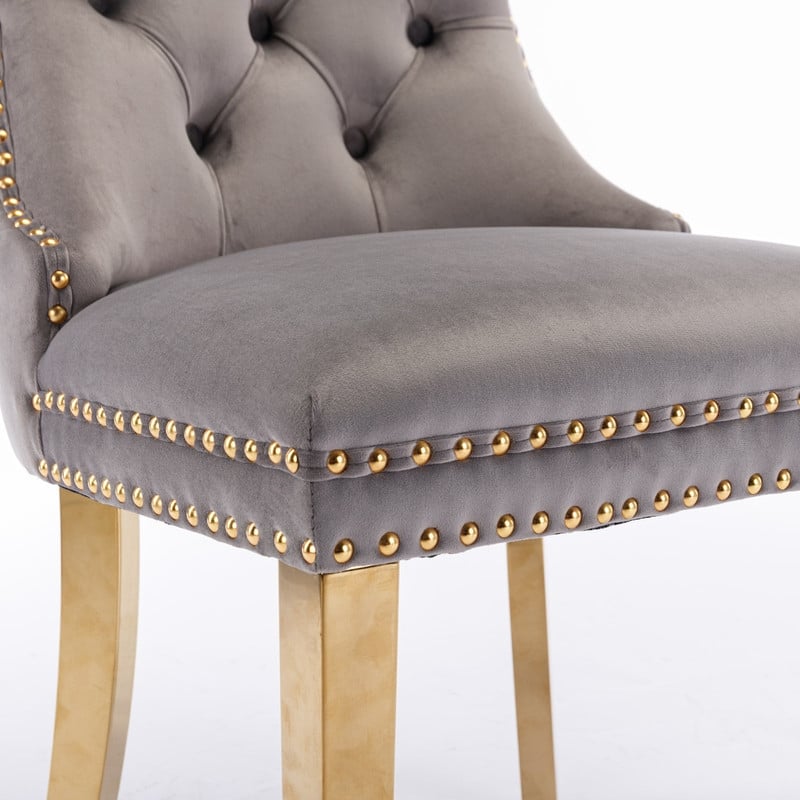 Modern Tufted Dining Chairs with Golden Legs,Velvet Dining Chairs Set of 2