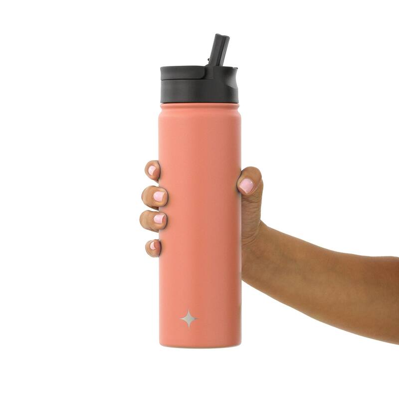JoyJolt Triple Insulated Stainless Steel Water Bottle with Flip Lid & Sport Straw Lid - 22 oz