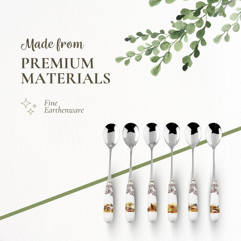 Spode Woodland Set of 6 Teaspoons Assorted Motifs - 6"