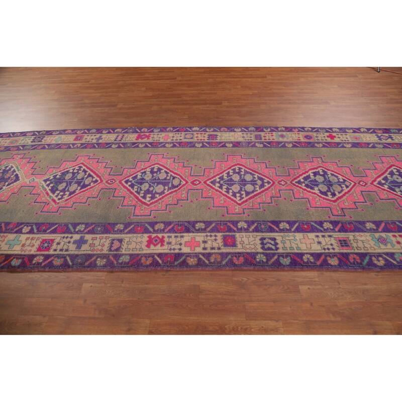 Hand Knotted Oriental 100% Wool Carpet Traditional Geometric Brown Lori Runner Rug - 12' 7'' X 4' 8''