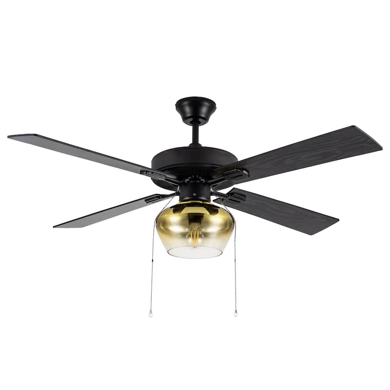 Suzane River of Goods Black Satin with Obre Glass Shade 52-Inch Ceiling Fan with Light - 52" x 52" x 14.25/19.25"