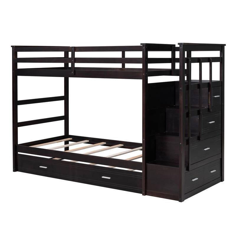 Stylish Twin-Over-Twin Bunk Bed with Solid Pine Construction & Easy Storage Staircase for Children's Bedrooms, Guest Rooms
