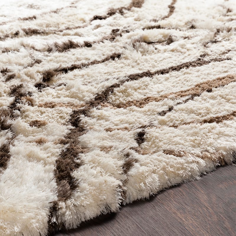 Marco Cream/ Charcoal Hand Tufted Shag Area Rug - 5' x 7'6"