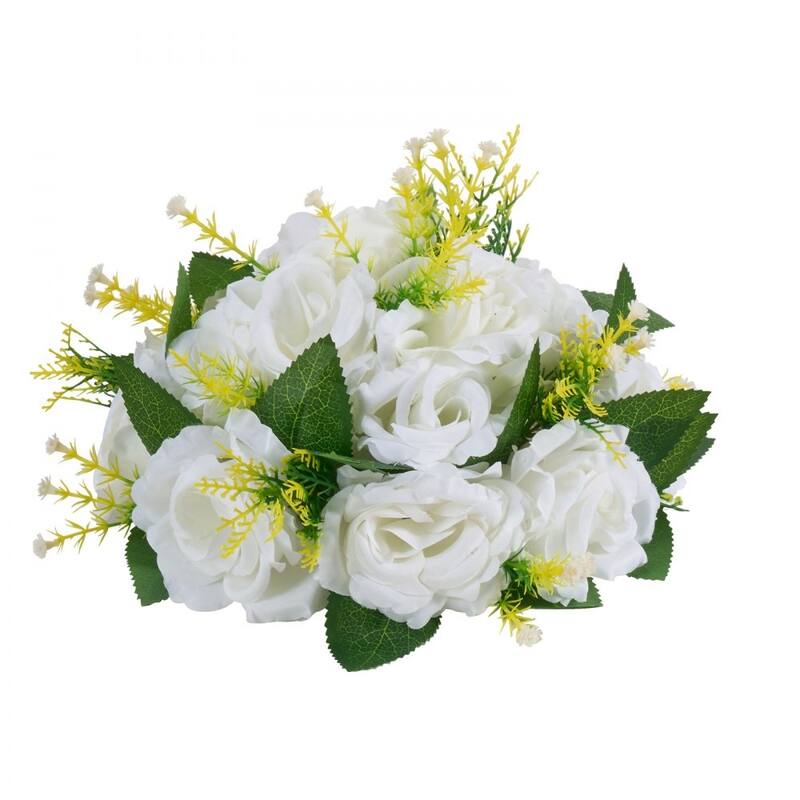 White Silk Rose Flower Balls Set of 10 with Base for Wedding Centerpieces - 9.4 x 9.4 x 4.7 inch