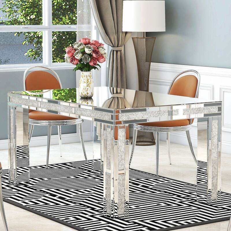 Rectangular Dining Table with Crushed Diamond - Silver